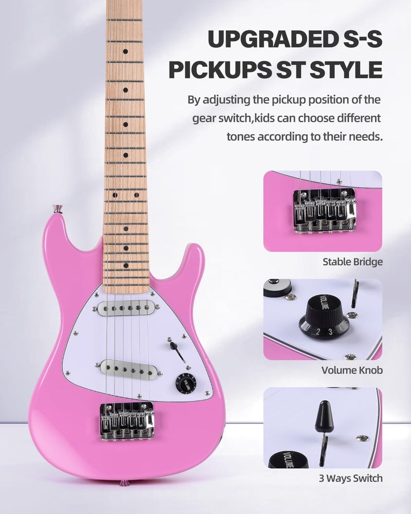 Winzz 30 Inch Kids Electric Guitar Beginner Kit, Junior 1/4 Size Mini Electric Guitar for Children Complete Stater Set with Amp, Gloosy Pink Colour - Image 2